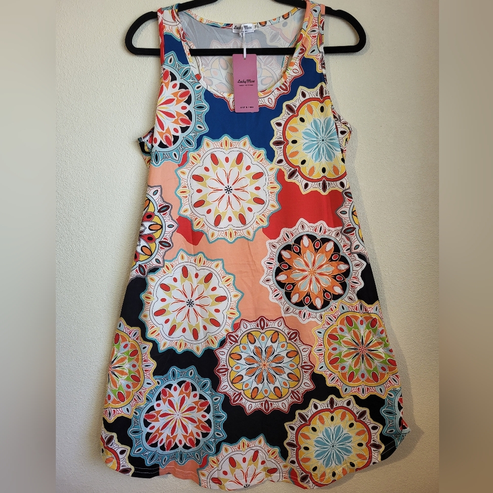 Lucky More Floral Racerback Tunic Dress With Pockets. Medium - Picture 6 of 11